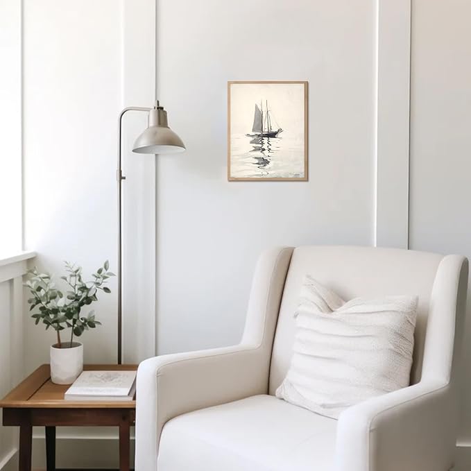 uniro Vintage Coastal Sailboat Wall Art Prints, Neutral Nautical Wall Decor Lake Sea Wall Painting Canvas Prints, Antique Boat Drawing for Coastal Decor, Vintage Nautical Painting Picture Artwork for Bedroom Bathroom Living Room decor ( 8" x 10"-UNFRAMED)