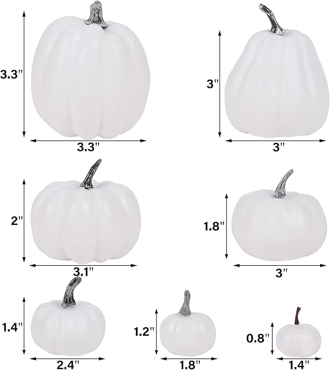 winemana 46 Pcs Assorted Size Artificial Pumpkins Fall Decorations, White Foam Pumpkin Autumn Decor, Decorative Faux Pumpkin for Halloween Thanksgiving Table Centerpiece Mantle Bowl Wedding Party