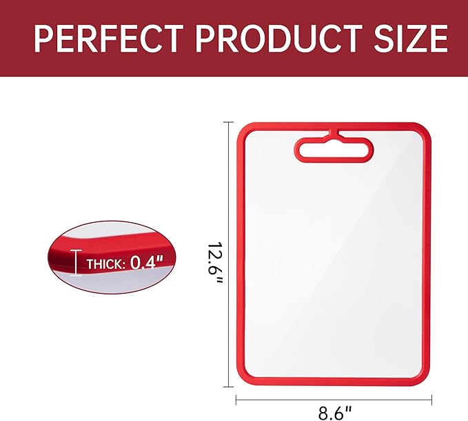 Tempered Glass Cutting Board for Kitchen Counter, Chopping Board with Non-Slip Edges, non toxic cutting board Set dishwasher safe, Heat & Shatter Resistant (Red 12.6"×8.6")