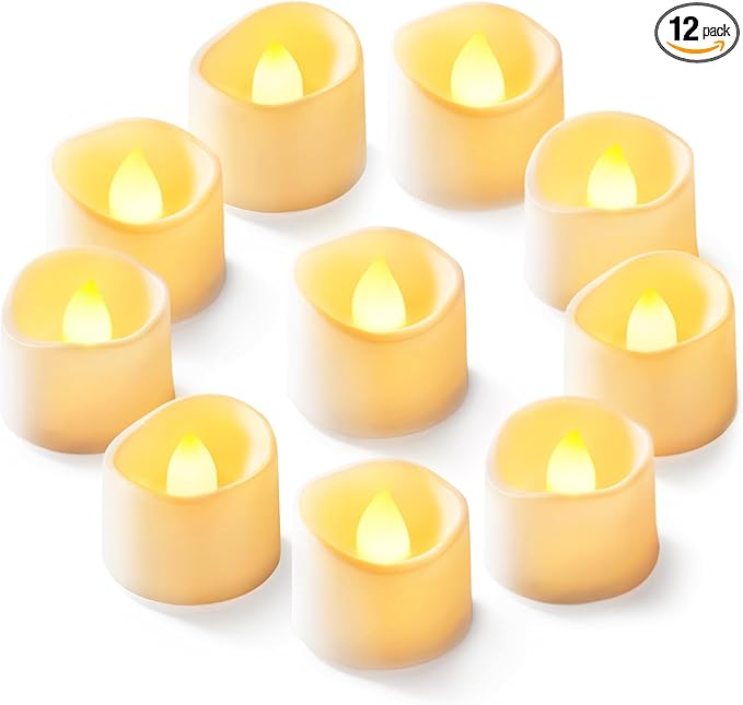 Homemory 12-Pack Flameless LED Tea Lights Candles Battery Operated, 200+Hour Fake Electric Candles TeaLights for Votive, Aniversary, Wedding Centerpiece Table Decor, Funeral, Halloween, Christmas