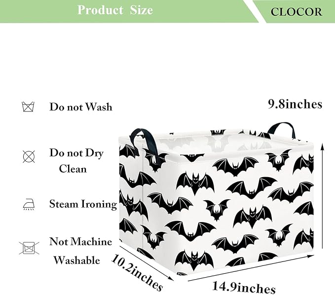 CLOCOR Rectangular Bat Storage Basket Empty,Collapsible Fabric Storage Container,Room Decor, Gift Basket(Bat)