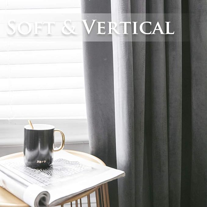 StangH Grey Curtains 105 inches, Back Tab Velvet Blackout Thermal Insulated Curtain Panels, Elegant Heavy Duty Drapes for Living Dining Room/Patio, W52 x L105, 2 Panels