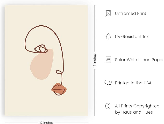 HAUS AND HUES Female Figure Wall Art Line Drawing - Single Line Drawing Wall Art | Woman Art Print Line Art Wall Decor Minimalist Wall Decor | 12" x 16" UNFRAMED