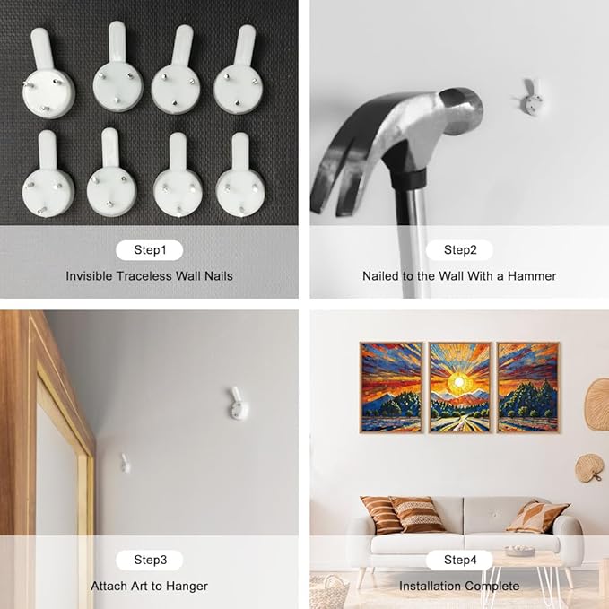 HOURIA Large Natural Mountain Forest Framed Canvas Wall Art Set,Wilderness Sunrise Wall Decor,Boho Pine Tree Square Ridge Artwork,Modern Field Art Print for Living Room, Office, Farmhouse- 24"x36"x3