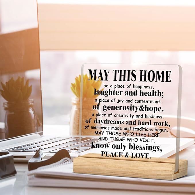 Housewarming Gifts for Women and Men - May This Home Acrylic Desk Sign Decor - Religious House Warming Gift