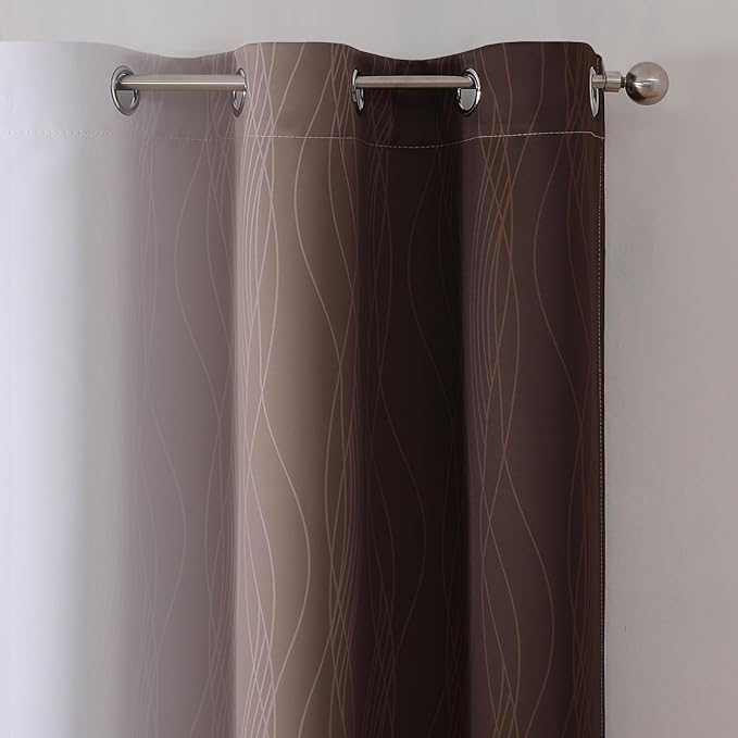 Estelar Textiler Brown and Greyish White Blackout Curtains for Living Room, Full Room Darkening Grommet Ombre Curtains for Bedroom, Thermal Insulated Light Blocking Gradient Drapes, 42Wx72L, 2 Panels