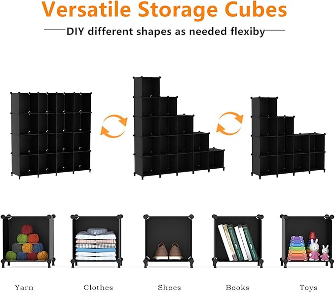 AWTATOS Cube Storage Organizer, 16 Cube Closet Organizer, Stackable Storage Cube Shelves, DIY Portable Closet Clothes Organizer Shelving for Bedroom, Closet, Wardrobe, Bathroom, Black