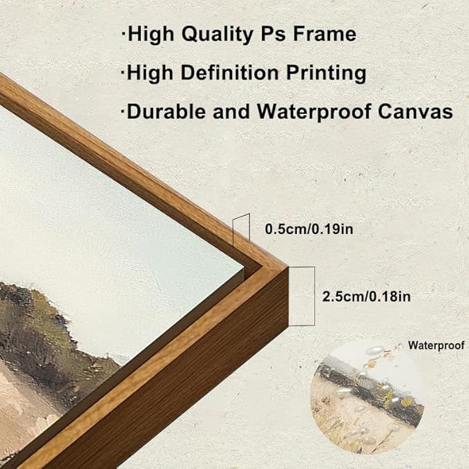 KBKBART Framed Vintage Wall Art Prints, Retro European Country Autumn Wildflower Field Landscape Canvas Painting Farmhouse Decor, Rustic Antique Framed Canvas Wall Art for Bathroom, Bedroom, Living