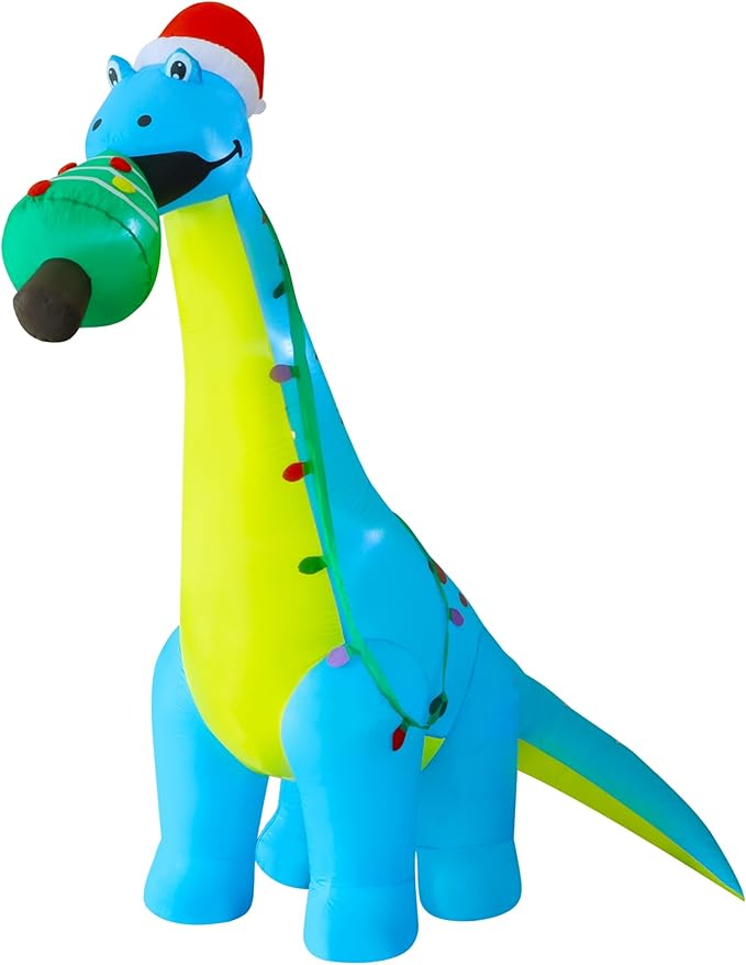 DR.DUDU 12 FT Christmas Inflatable Outdoor Decorations, Large Blow Up Dinosaur Inflatables with Santa Hat Christmas Tree Light up Giant Xmas Holiday Decor for Yard Lawn Garden Outside
