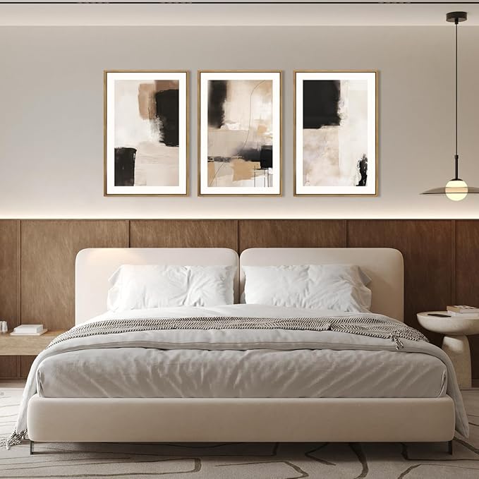 ANHUIB Neutral Abstract Wall Art Beige Modern Wall Decor 16x24 Inch Minimalist Black Paintings Set of 3 for Living Room Bedroom Dining Room