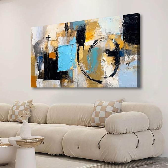 Abstract Wall Art for Living Room Bedroom Boho Wall Decor Large Black Blue Yellow Pictures Canvas Wall Art Prints Office Farmhouse Oil Paintings Modern Artwork Waterproof Ready to Hang - 20in * 40inch