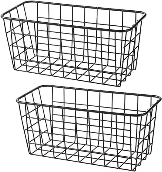 LeleCAT Small Wire Stroage Baskets, Wire Baskets for Kitchen Cabinets, Pantry, mall bags of tea and seasoning packets, Bathroom, Black, 2 Pack