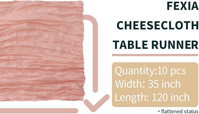 FEXIA 10 Pack Pink Gauz Table Runner 35x120 Inches Peach Table Runner for Mother's Day Bridal Shower Wedding Party First Communion Centerpiece Engagement Boho Table Decoration (Pink)