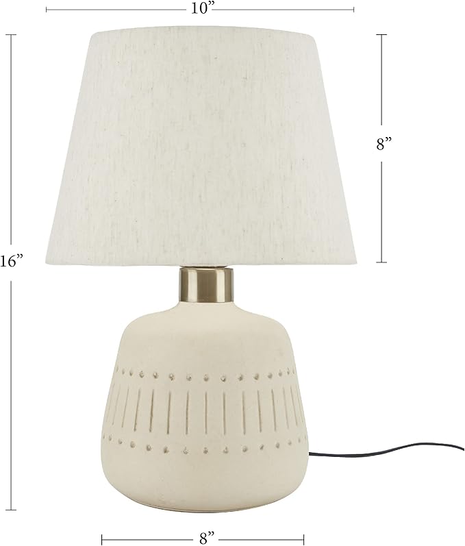 Nourison Home 16" Cream Natural Textured Ceramic Accent Table Lamp, Farmhouse, Boho, for Bedroom, Living Room, End Table, Coffee Table Lamp