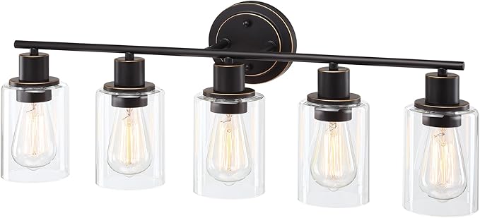 5-Light Oil Rubbed Bronze Bathroom Vanity Light Over Mirror, Oil Rubbed Bronze 5-Bulb Wall Sconce Above Kitchen Sink, Brown Wall Sconce for Bathroom Vanity