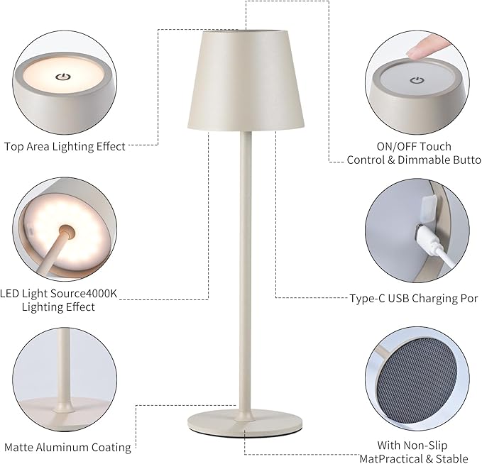 2Pack Cordless Table Lamps USB Rechargeable Simplicity Desk Lamp Built-in 4600 mAh Battery LED Battery Operated lamp with Touch Control Table lamp - Bedroom/Desk/Reading/Patio(Apricot)