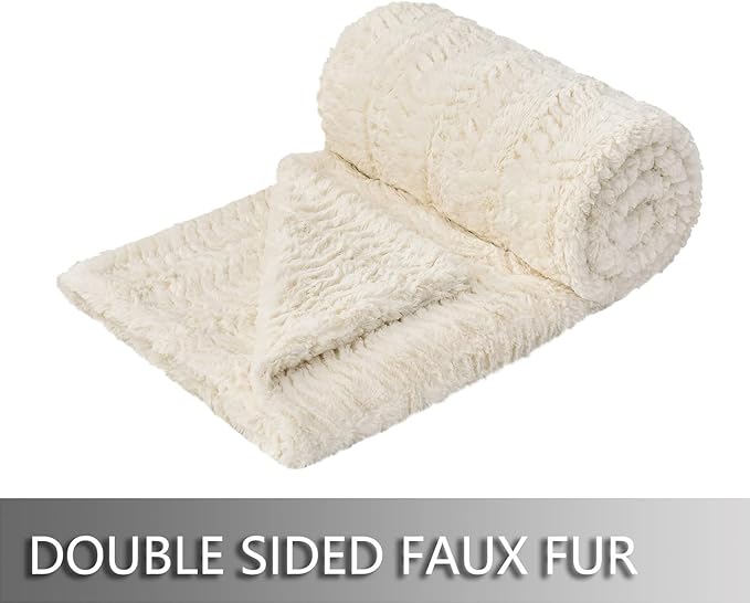 YUSOKI Luxury Faux Fur Blanket for Twin XL Bed 2 Layers,5.2lb,All Ages,Home Decoration Without Pillows(Ivory,63" x 90")