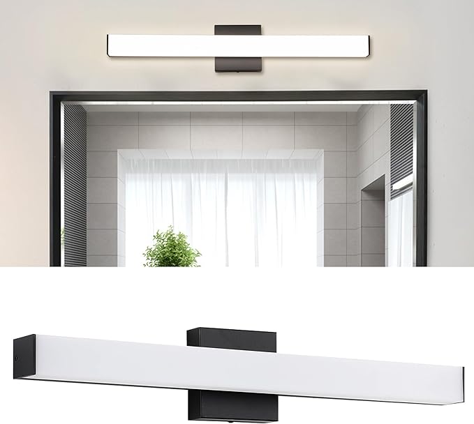 Bathroom Vanity Light Brushed Nickel Square LED 24 inch 14W 4000K Natural White Light Wall Bar Lighting Fixtures Over Mirror (Matte Black, 24inch 4000K Dimmable)