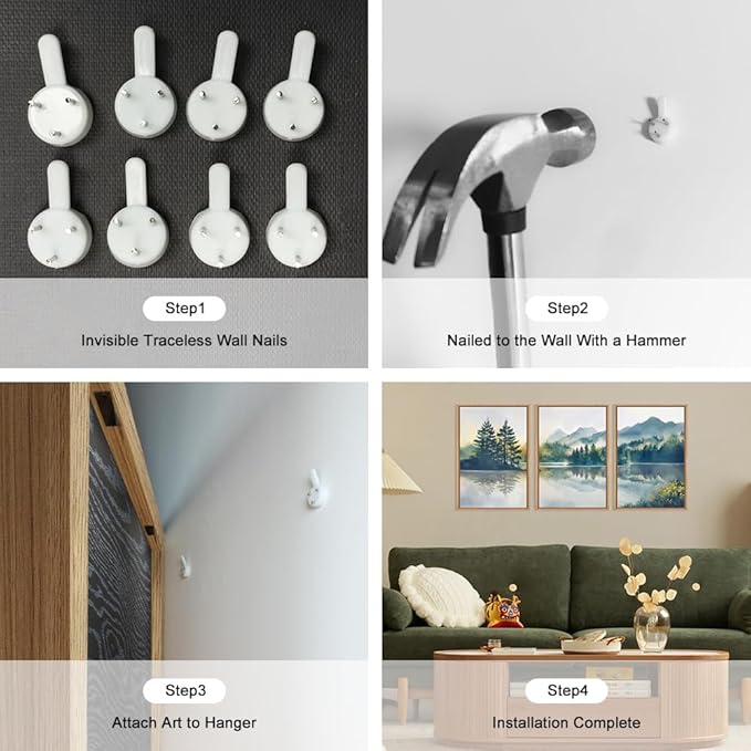 HPNIUB Large Green Mountain Framed Canvas Wall Art Set, Nature Foggy Forest Lake Reflection Wall Decor,Modern Pine Tree Artwork,Watercolor Landscape Art Print for Living Room,Bedroom,Office-16 x24 x3