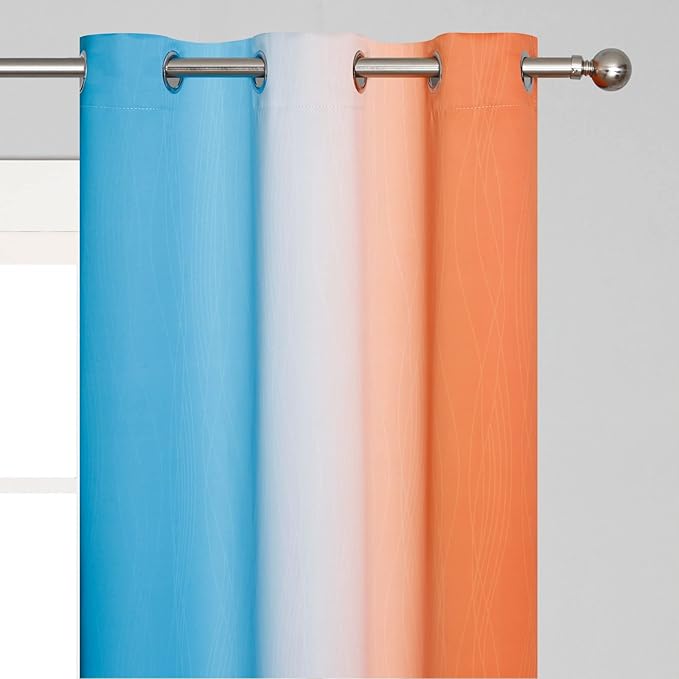 Ombre Orange and Blue Curtains 63 Inch Length 2 panels, Total Blackout Curtains for Bedroom, Grommet Thermal Insulated Gradient Drapes, Full Light Blocking Curtains for Boys Room, 42x63 Inch