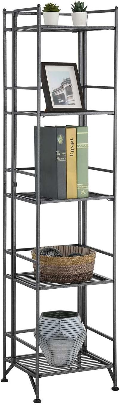 Convenience Concepts Xtra Storage Shelves - 5-Tier Folding Metal Storage Shelves, Closet Organizer for Office, Laundry Room, Bedroom, Garage, Kitchen, Bathroom, Speckled Gray