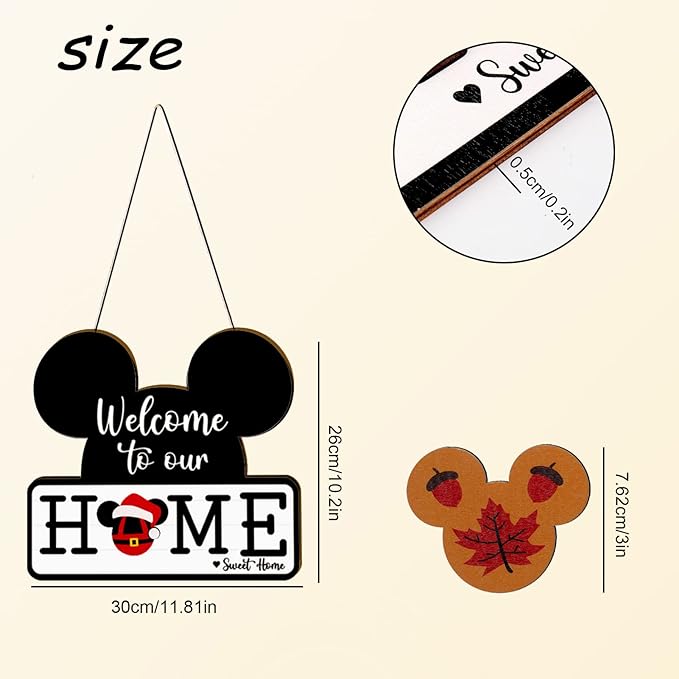 Interchangeable Welcome Sign for Front Door, Interchangeable Welcome to Our Home Signs Farmhouse Porch Plaques Housewarming Gift for Holiday Christmas Valentine's Day Home Decor(Black)