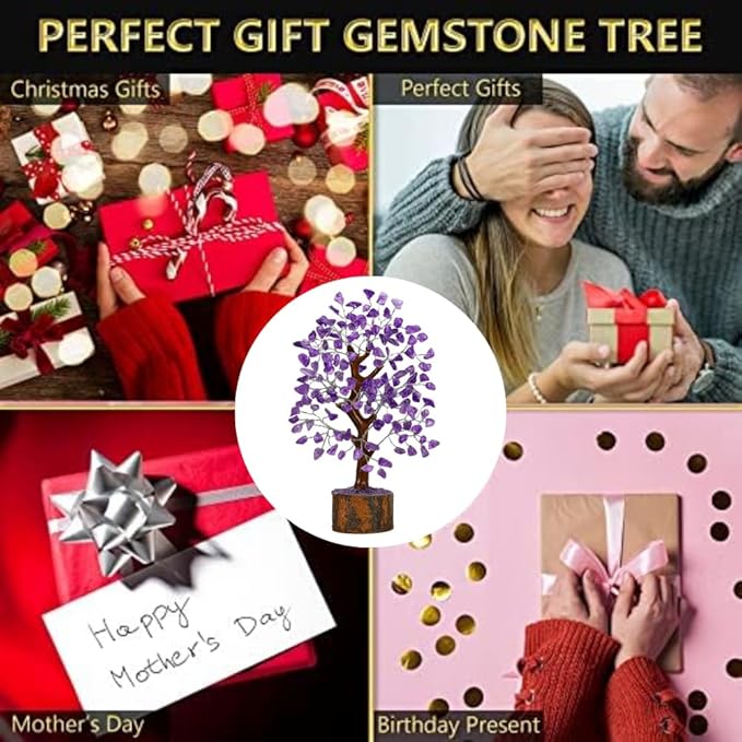 Amethyst Crystal Tree of Life - Handmade Healing Bonsai Purple Tree for Home and Office Decor, Positive Energy and Good Luck, Ideal for Christmas Decor and Birthday Gifts for Women, Men