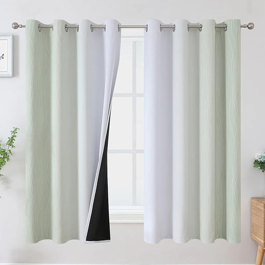 Estelar Textiler Sage Green and Greyish White Blackout Curtains 63 Inch Length 2 Panels Set, Room Darkening Grommet Ombre Curtains for Bedroom, Thermal Insulated Light Blocking Gradient Drapes,52Wx63L