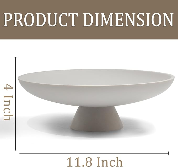 Large Decorative Bowl, Modern Resin Pedestal Bowl for Home Decor, Stylish Fruit Bowl for Kitchen Counter, Chic Key Holder for Entry Table, Grey
