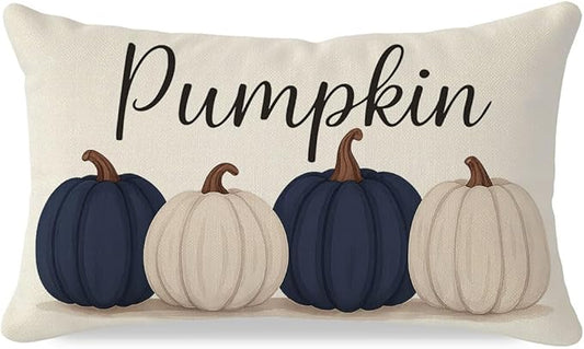 PANDICORN Fall Throw Pillow Covers 12x20 Inch, Navy Blue Pumpkin Lumbar Decorative Cushion Case, Fall Decorations for Home Decor Outdoor Farmhouse Autumn Pillowcase for Living Room Sofa Couch Porch