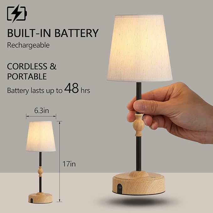 Cordless Rechargeable Table Lamp with Dimmer,Portables Battery Operated Table Lamp,Touch Dimmable Desk Lamp with USB Port,Bedside Night Lamp for Patio Camping Restaurant Home