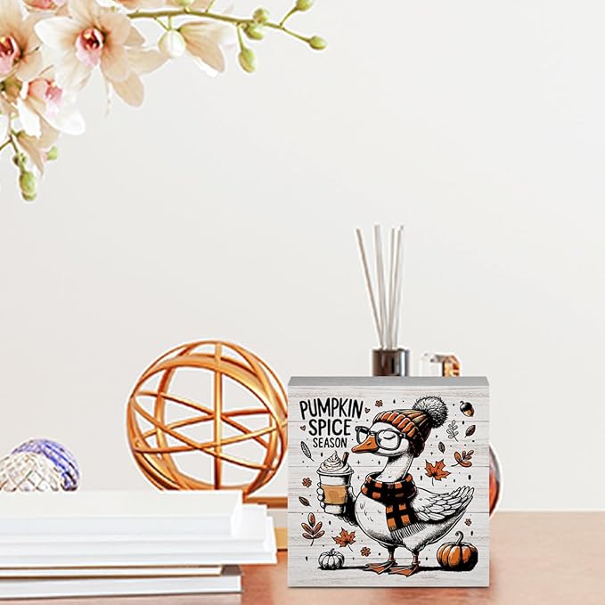 Funny Silly Goose Fall Decor for Home Office, Cute Fall Thanksgiving Decor, Autumn Pumpkin Decorations for Kitchen Gifts for Gooses Animals Lovers 5 x 5 inches (Tub 1708)