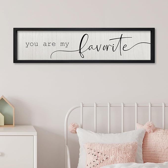 ZZJJHYWGQ Master Bedroom Above Bed Wall Decor You Are My Favorite Sign Art 32"×8" Love Theme Farmhouse Couples Over Bed Love Quotes Modren Romantic Horizontal Wood Framed Wall Art (Black)