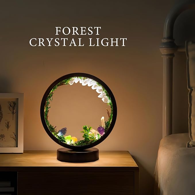 Runyangshi Forest Style Bedroom Night Light USB Port 3 Colours Dimming Mode Bedside Lamp Natural Clear Quartz Single Crystal Healing Crystal Night Lamp for Bedroom Office Home Decor Gift