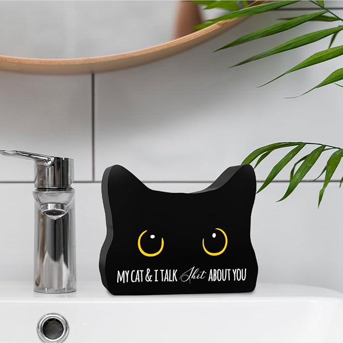Bathroom Acrylic Decor Sign Black Cat Decor Cat Decor for Home Bathroom Cat Lover Gifts For Women Men