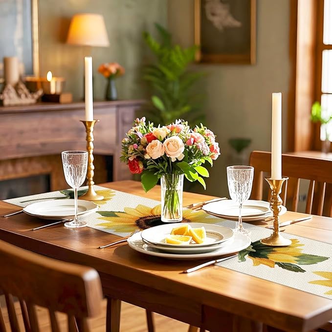 ANNA QUEEN Yellow Sunflower Table Runner 13 x 72 Inch for Dining Table,Floral Table Runner Fall Seasonal Autumn Kitchen Dining Table Decoration for Home Party Decor Thanksgiving Harvest