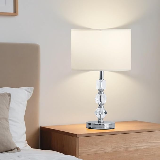 Crystal Table Lamps Set of 2, 3-Color Dimmable Modern Bedside Lamp for Livingroom/Bedroom/Entryway and Other Rooms, Led Bulb Included