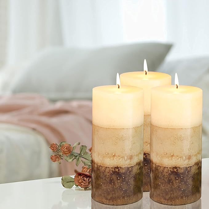 3x6 Pillar Candles Vanilla Cupcake Scented Immeiscent Aromatherapy Candles 60+ Hours Burn Long Lasting, Mottled Layered Candles for Home Scented SPA Restaurant Set of 3