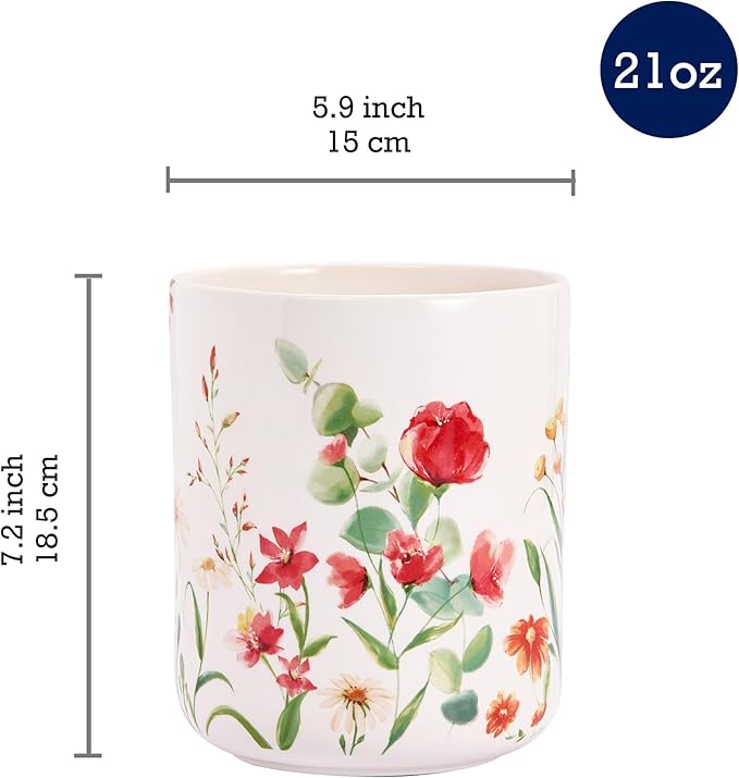 Bico Summer Provence Ceramic Utensil Holder Set of 2, Ceramic Kitchen Utensil Crocks for Countertop, Large Cooking Tool Holder Counter Decor, Spatula Organizer