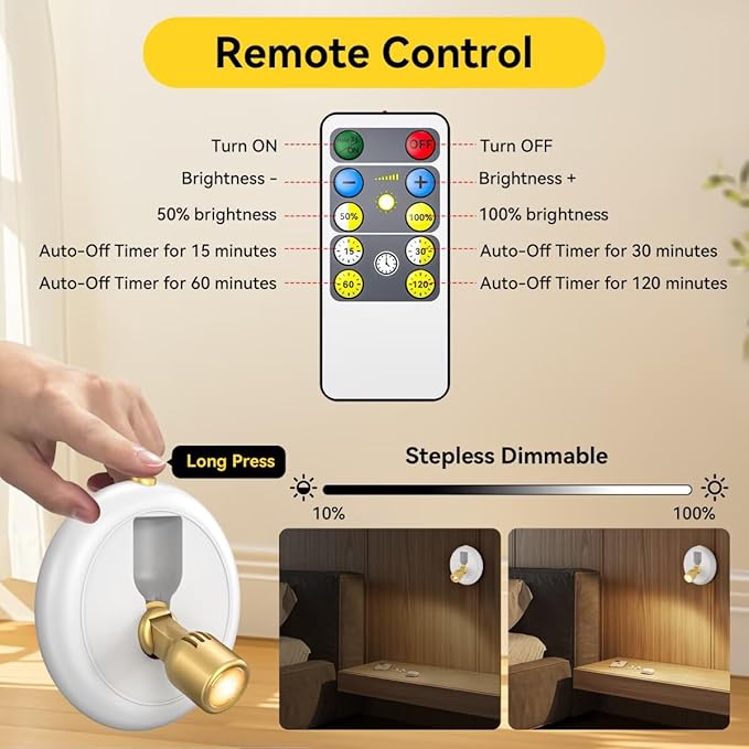 Rechargeable Battery LED Spotlight Indoor: Wireless Mini Art Accent Spot Lights with Timer Remote - Small Dimmable Uplight for Plants Display Painting Dartboard Artwork Portrait Closet (2 pack-white)