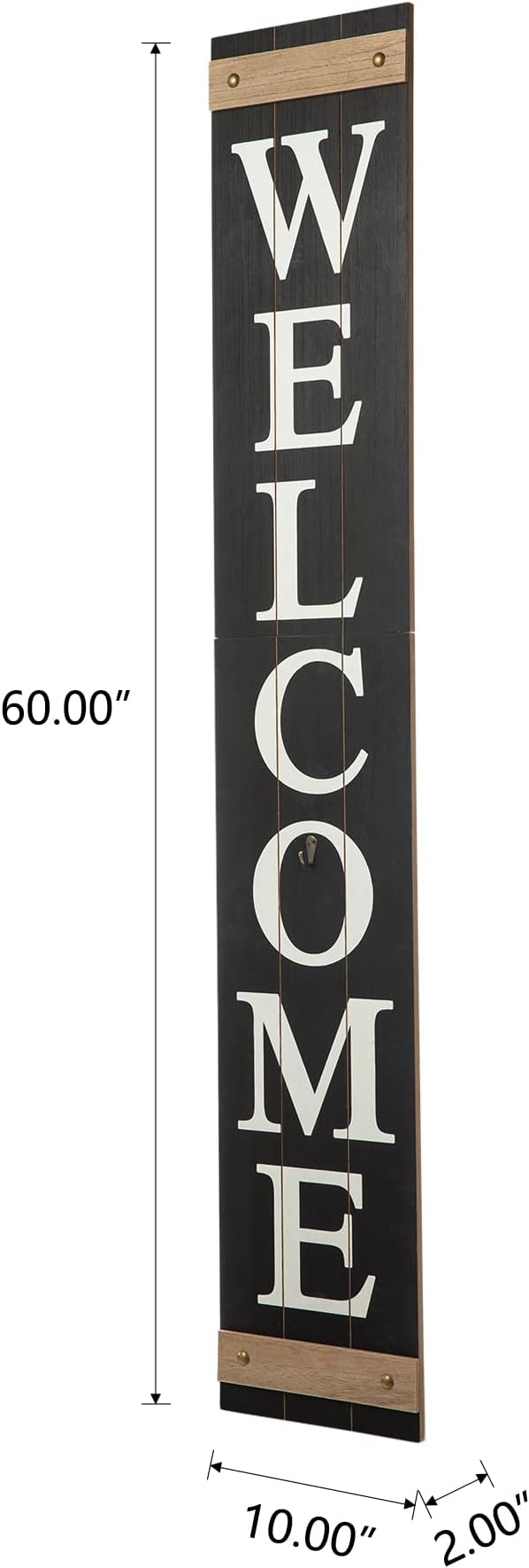 Glitzhome Welcome Sign for Front Door Porch, Farmhouse Wooden Hanging Wall Sign with 4 Interchangeable Floral Wreaths for Seasons Spring Summer Fall Harvest Thanksgiving Christmas, 60”H, Black