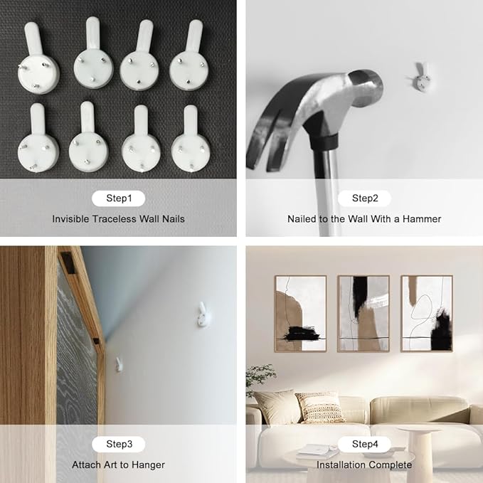 KAIRNE Abstract Neutral Framed Canvas Wall Art Set of 3, Abstract Black Brown Shape Decor, Modern Nordic Style Watercolor Shaped Paintings for Living Room, Bedroom, Office - 16"x24"