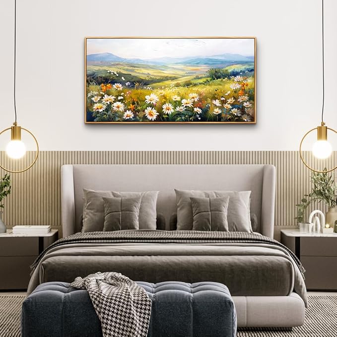 ZUITINGHUA Wood Framed Canvas Wall Art For Living Room Wall Decor For Bedroom Office Wall Decorations Pastoral Scenery Paintings Modern Flowers Pictures Artwork Room Aesthetic Home Decor 20x40 In
