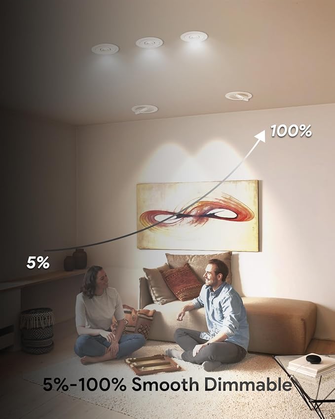 Adetu 4 inch 5CCT Gimbal Led Recessed Lights, 360°+90° Adjustable Directional Recessed Lighting, 2700K/3000K/3500K/4000K/5000K Dimmable Retrofit Eyeball Can Lights with Jbox, ETL(White, 6 Pack)