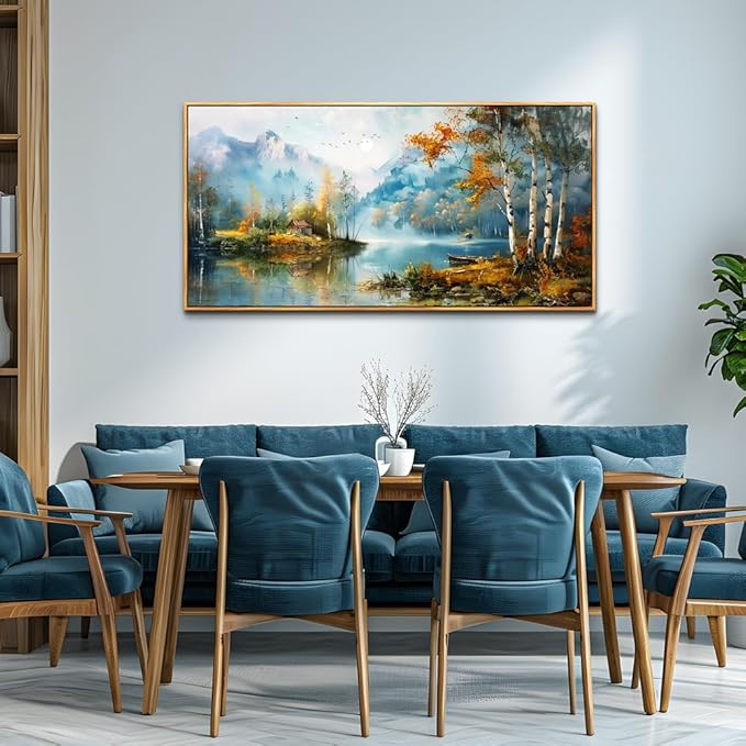 ZUITINGHUA Wood Framed Canvas Wall Art For Living Room Wall Decor For Bedroom Office Wall Decoration Lake View Painting Tree Forest Pictures Artwork Room Aesthetic Home Decor Ready To Hang 20x40 In