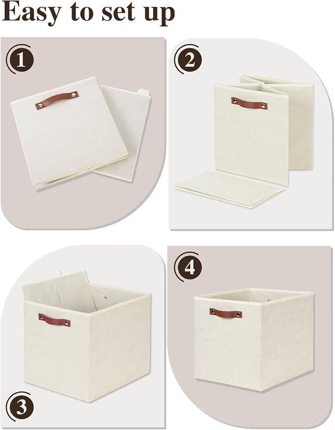 Temary Cube Storage Bins 4Pack Foldable Storage Baskets for Clothes Shelf Basket with Handles, Fabric Storage Boxes Organizer Bins for Home (Beige, 13x15x13 Inch)