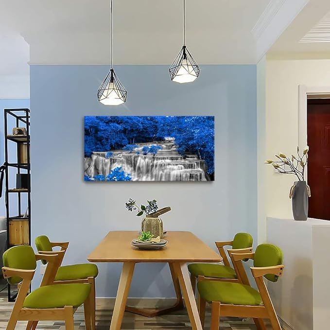 Yxbhhym Waterfall Wall Art Black and White Décor Blue Trees Scenery Canvas Prints Forest Paintings for Wall Landscape Wall Décor Bedroom Living Room Decor Large Wall Decoration Framed-20x40inch