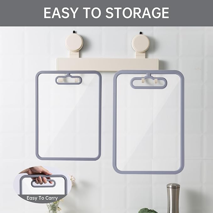 Glass Cutting Board for Kitchen, 2Pcs Tempered Glass Chopping Board with Non-Slip Edges, Dishwasher Safe Clear Cutting Board Set for Countertop, Heat & Shatter Resistant, Gray 15"×11"