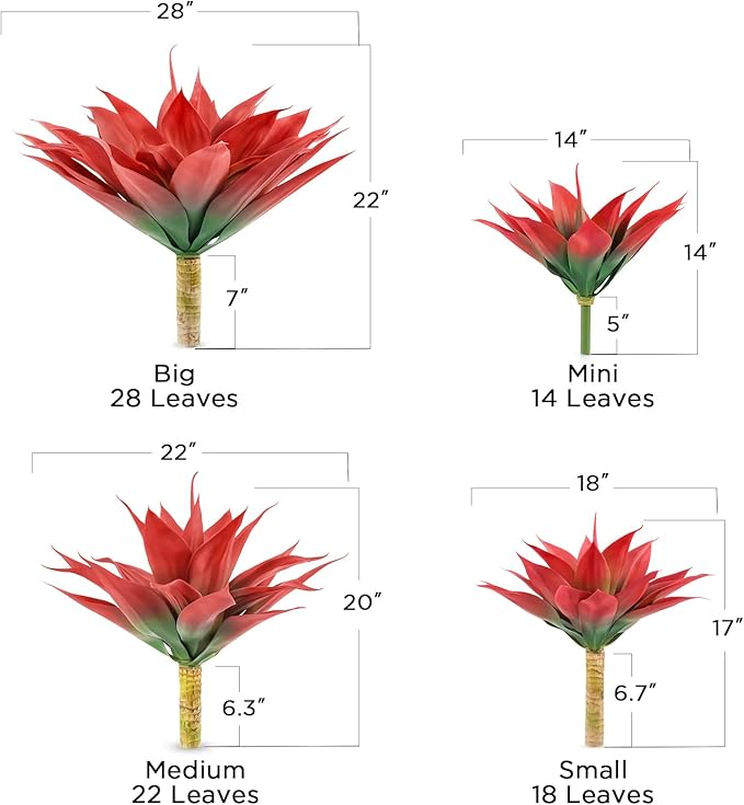 Velener Fall Fake Agave Artificial Plant: Red Fake Succulents Plant for Room Decor and Autumn, Unpotted Faux Agave Plant for Outdoor/Indoor Fall Decor, Red, 28 inches, Set of 1
