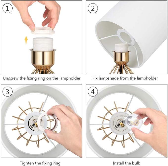 HAITRAL Gold Table Lamp - Modern Style Desk Lamp with Hollowed Out Base Linen Fabric Shade, Small Golden Bedside Lamp for Bedrooms, Living Room